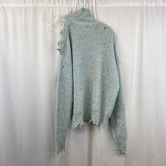 Zenana Women’s Distressed Mock Neck Knit Sweater Blue/Multi Size XS - Picture 6 of 8